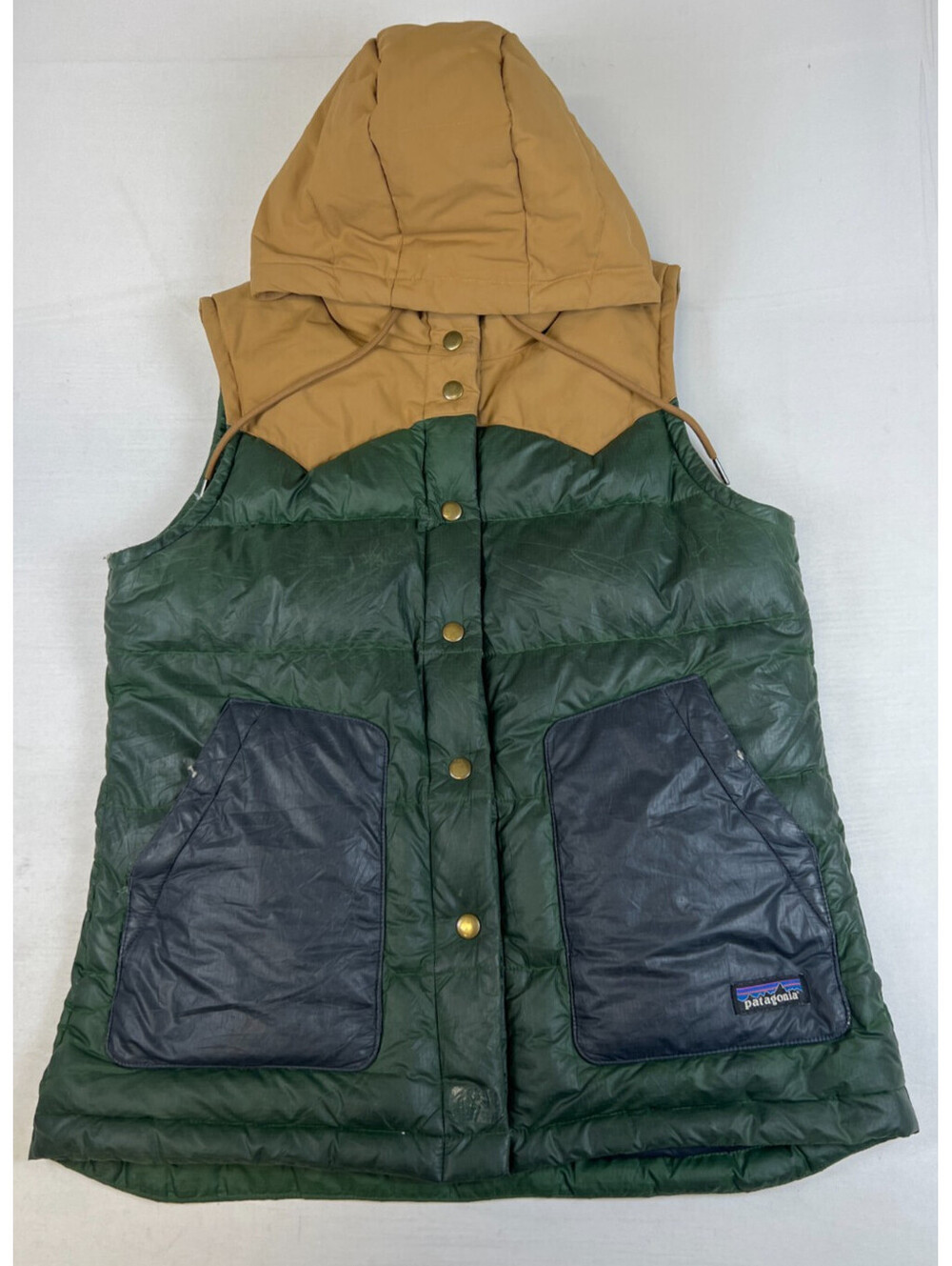 Patagonia Bivy Hooded Down Vest Womens Medium Green Brown STY27747